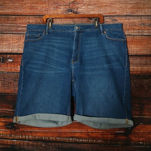 Old Navy Jean Shorts Plus Size 22 High Rise OG Straight 9" Dark Denim Stretch - Picture 2 of 6